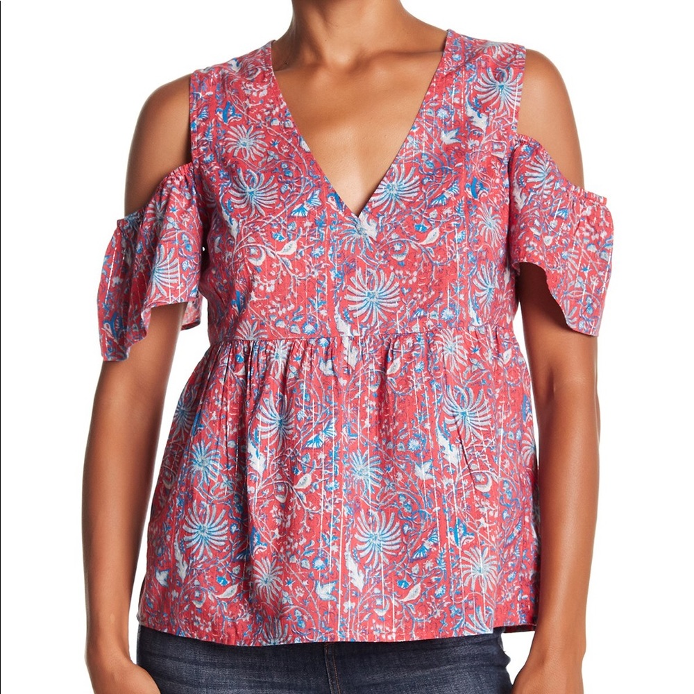 Lucky Brand Floral Printed Cold Shoulder Top